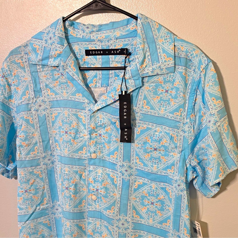 Edgar + Ash Men's Woven Rayon Paisley Collared SS Button-Up S Regular Blue #309